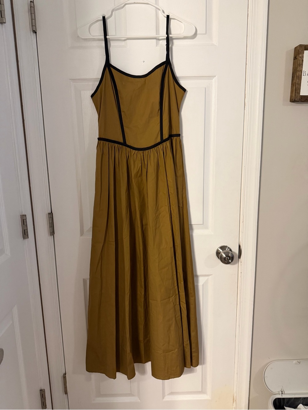 Moon River Mustard Maxi Dress with Black Trim